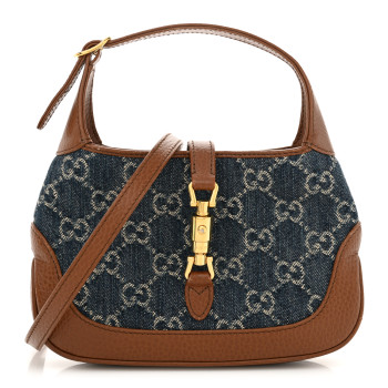 GUCCI New Denim GG Monogram Calfskin Mini Jackie 1961 Hobo Blue Tea Cuir