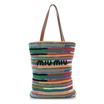 MIU MIU Fabric Crochet Stripe Tote Bag Multicolor