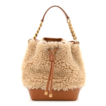 SAINT LAURENT Shearling Calfskin Small Emmanuelle Bucket Bag Natural Beige Brick