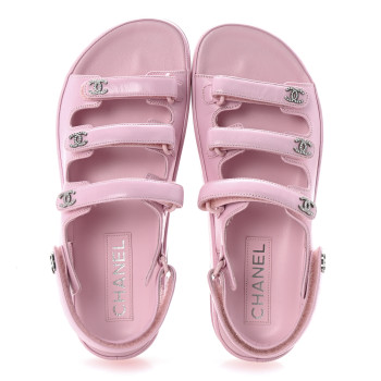 CHANEL Lambskin Crystal CC Velcro Dad Sandals 36.5 Light Pink