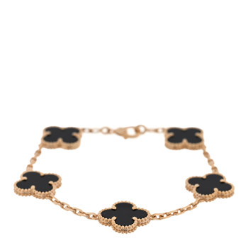 VAN CLEEF & ARPELS 18K Yellow Gold Black Onyx 5 Motifs Vintage Alhambra Bracelet