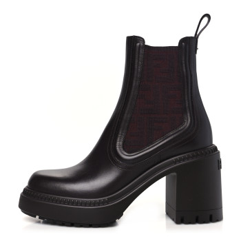 FENDI Vitello Maglia FF Domino Biker Boots 37 Mosto