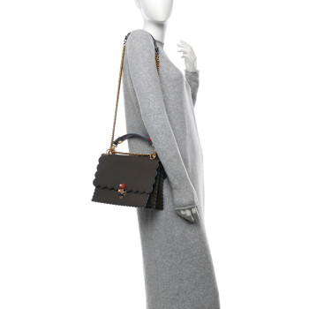 FENDI Vitello Liberty Scalloped Studded Kan I Shoulder Bag Carbone