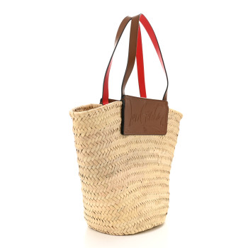 CHRISTIAN LOUBOUTIN Woven Straw Loubishore Tote Beige
