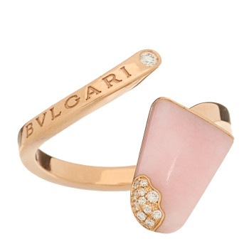 BULGARI 18K Rose Gold Diamond Pink Opal Gelati Ring 54 6.75