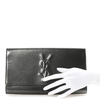 SAINT LAURENT Textured Patent Monogram Large Belle De Jour Clutch Grey