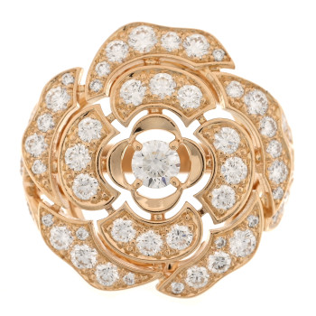 CHANEL 18K Yellow Gold Diamond Bouton de Camelia Ring 49 5
