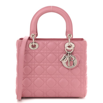 CHRISTIAN DIOR Lambskin Cannage Medium Lady Dior Pink