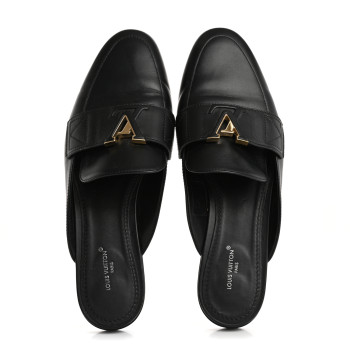 LOUIS VUITTON Calfskin LV Mare Open Back Loafers 38 Black