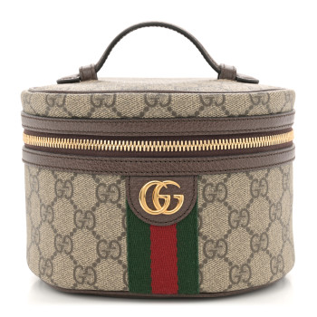 GUCCI GG Supreme Monogram Textured Calfskin Web Ophidia Vanity Cosmetic Case Beige Ebony New Acero