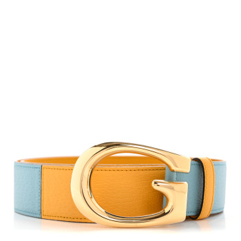 GUCCI Textured Dollar Calfskin Criss Cross Double G Memorable Buckle 40mm Belt 90 36 Crop Dusty Azure