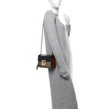 GUCCI GG Supreme Monogram Calfskin Small Padlock Shoulder Bag Beige Black Cuir