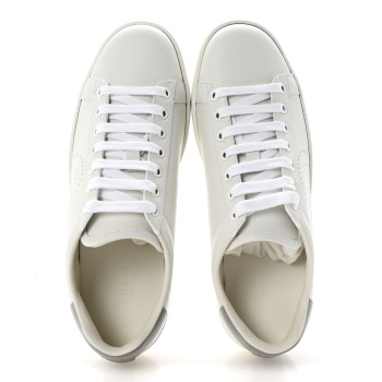 GUCCI Calfskin Interlocking G Perforated Womens Ace Sneakers 37.5 White Grey Sky