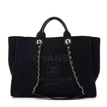 CHANEL Mixed Fibers Calfskin Medium Deauville Tote Dark Blue