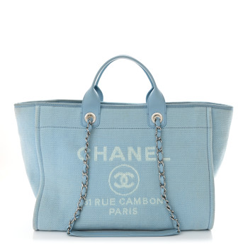 CHANEL Mixed Fibers Medium Deauville Tote Light Blue