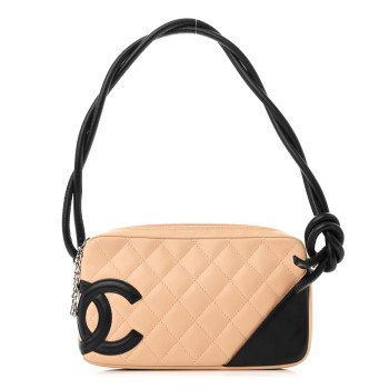 CHANEL Calfskin Quilted Cambon Pochette Beige Black