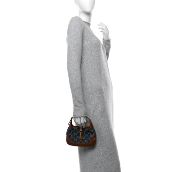 GUCCI New Denim GG Monogram Calfskin Mini Jackie 1961 Hobo Blue Tea Cuir