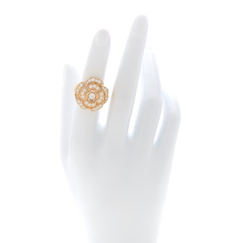 CHANEL 18K Yellow Gold Diamond Bouton de Camelia Ring 49 5