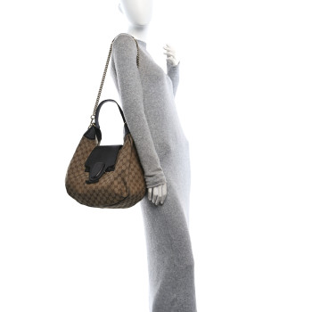GUCCI Monogram Margaux Calfskin Medium Emily Hobo Beige Ebony Cocoa