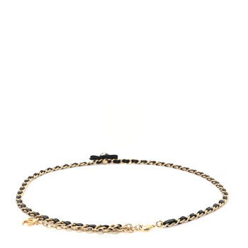CHANEL Calfskin Crystal Chain Camellia Belt 95 38 Black Gold