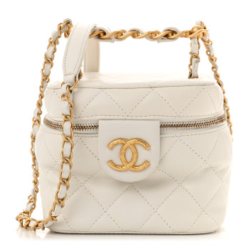 CHANEL Calfskin Quilted Small Vanity Case With Chain White