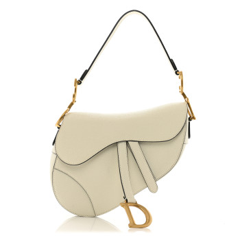 CHRISTIAN DIOR Grained Calfskin Saddle Bag White