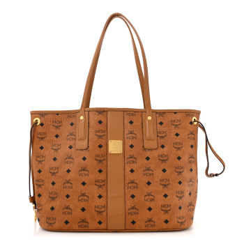MCM Visetos Medium Liz Reversible Shopper Tote Cognac