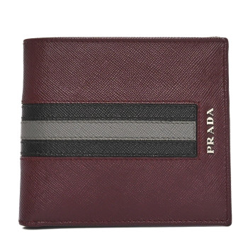 PRADA Saffiano Tri-Color Bi-Fold Wallet Granato