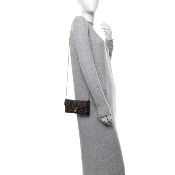 FENDI Vitello Soft F is Fendi Bi-Color FF 1974 Embossed Continental Envelope Wallet On Chain Maya Black