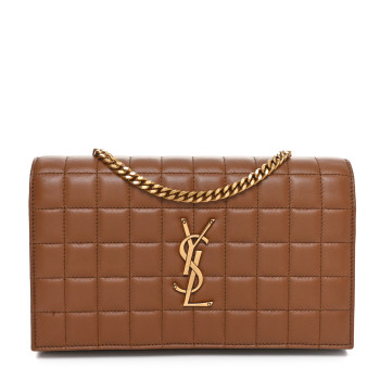 SAINT LAURENT Lambskin Carre Quilted Cassandre Chain Wallet Brown
