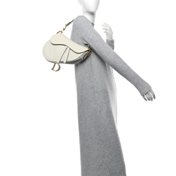 CHRISTIAN DIOR Grained Calfskin Saddle Bag White