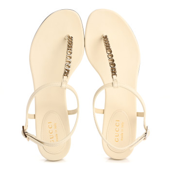 GUCCI Sierra Calfskin Signoria Thong Sandals 38.5 New Ivoire