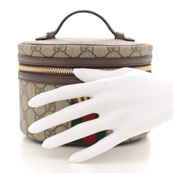 GUCCI GG Supreme Monogram Textured Calfskin Web Ophidia Vanity Cosmetic Case Beige Ebony New Acero