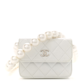 CHANEL Iridescent Calfskin Quilted Mini Maxi Pearls Wallet On Chain WOC White