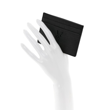 SAINT LAURENT Calfskin Crocodile Embossed Monogram Credit Card Case Black
