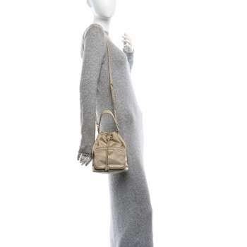 PRADA Re-Nylon Saffiano Duet Bucket Crossbody Bag Deserto