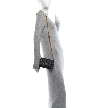 CHANEL Lambskin Quilted CC Pearl Enamel Clutch on Chain WOC Black