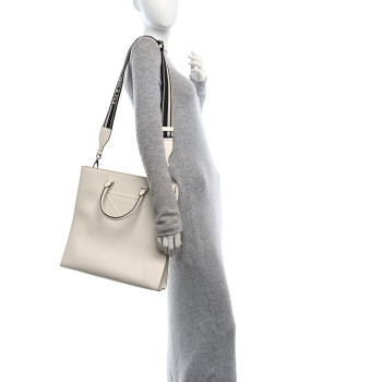 PRADA Saffiano Cuir Triangle Logo Embossed Vertical Tote White