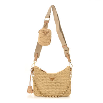 PRADA Yarn Raffia Effect Crochet Re-Edition 2005 Shoulder Bag Naturale