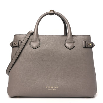 BURBERRY Grainy Calfskin House Check Medium Banner Tote Thistle Grey