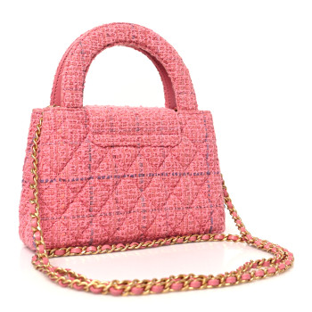 CHANEL Tweed Quilted Nano Kelly Shopper Pink
