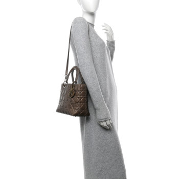 CHRISTIAN DIOR Metallic Lambskin Cannage Medium Lady Dior Bronze