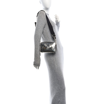 PRADA Spazzolato Embossed Small Brique Crossbody Bag Argento