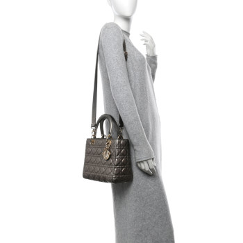 CHRISTIAN DIOR Metallic Lambskin Cannage Medium Lady Dior Bronze