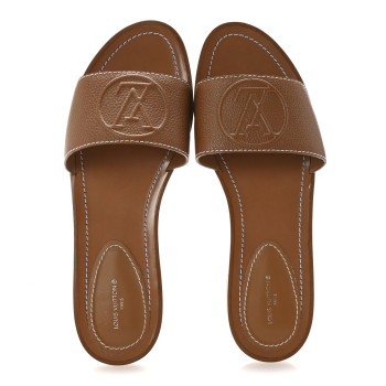 LOUIS VUITTON Calfskin Lock It Flat Mule 40 Cognac