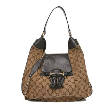 GUCCI Monogram Margaux Calfskin Medium Emily Hobo Beige Ebony Cocoa
