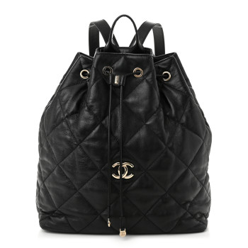 CHANEL Lambskin Quilted Drawstring Backpack Black