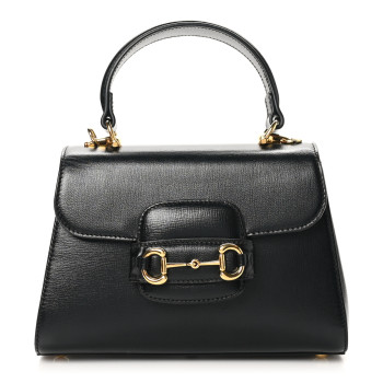 GUCCI Glazed Textured Calfskin Mini Horsebit 1955 Top Handle Flap Bag Black