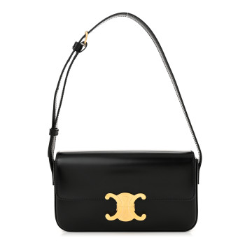 CELINE Shiny Calfskin Triomphe Shoulder Bag Black