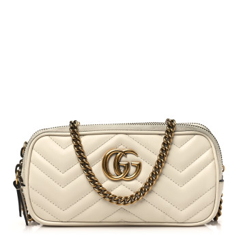 GUCCI Calfskin Matelasse Mini GG Marmont Chain Crossbody Bag Mystic White